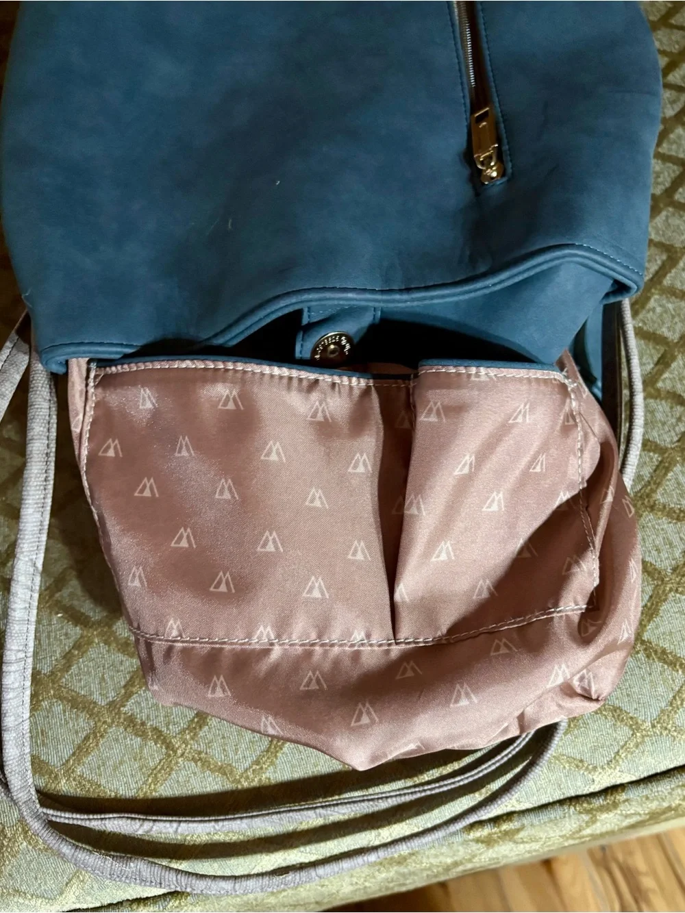 Samoe Convertible Strap Bucket Hobo Small Bag in Slate Blue Premium Faux Leather
